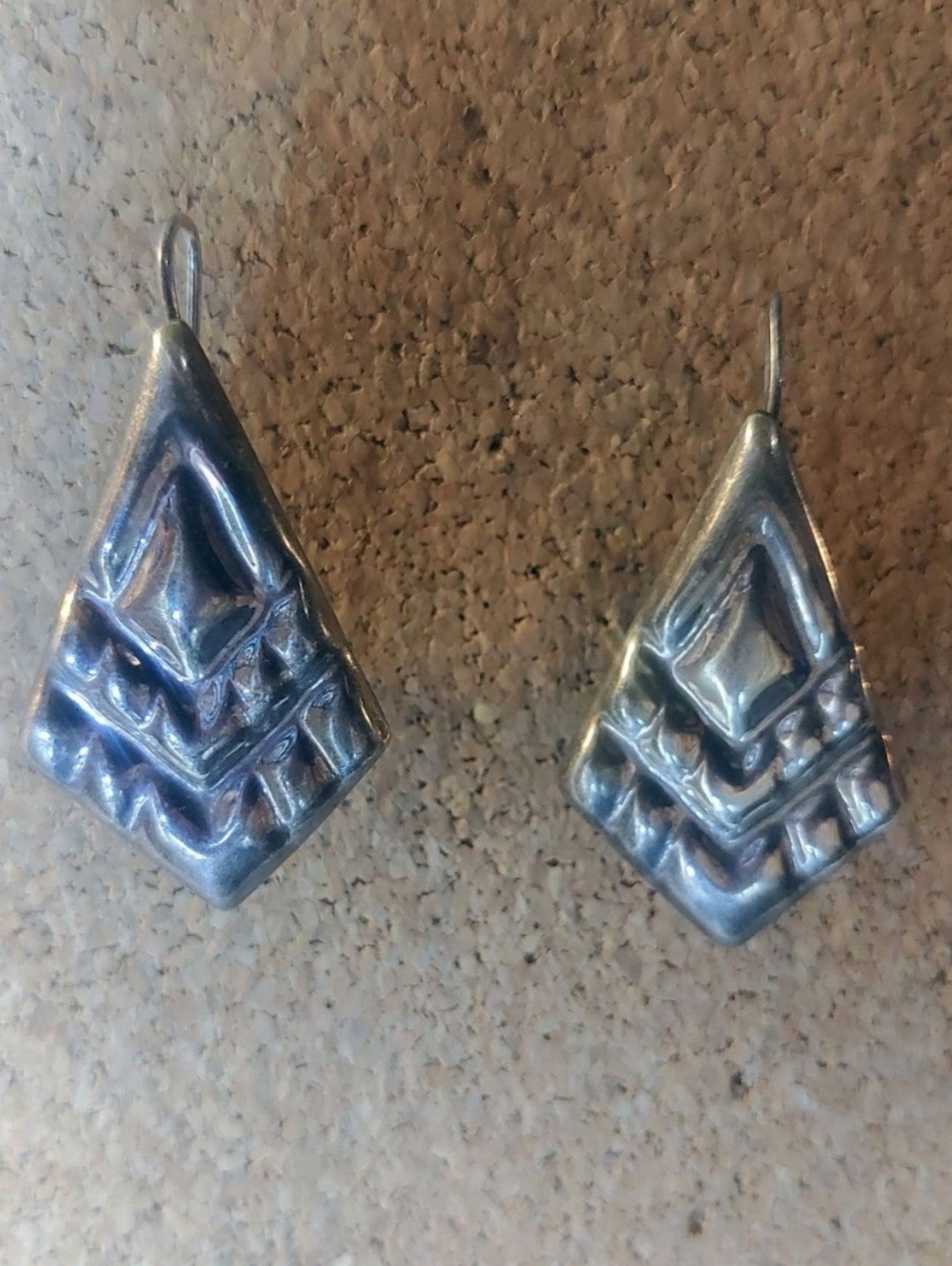 Vintage Stamped Mexico Sterling Silver 925 Geometric Kite Chevron Drop Earrings